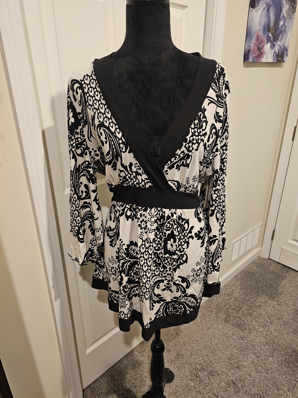 Cocomo Black and White Patterned Wrap-Style Top